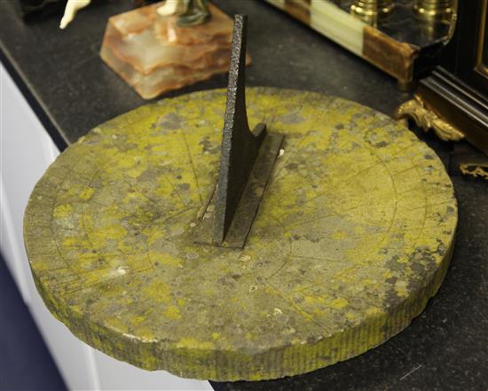 A 19th century circular sandstone sundial, W.16in.